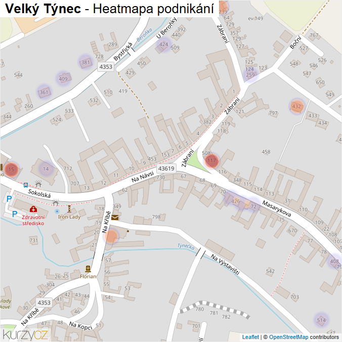 Mapa Velký Týnec - Firmy v části obce.