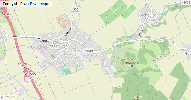 Zamlýní - záplavové mapy stoleté vody