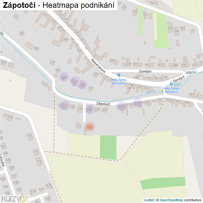 Mapa Zápotočí - Firmy v ulici.