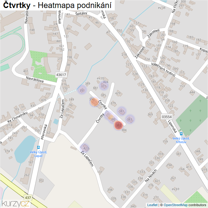 Mapa Čtvrtky - Firmy v ulici.