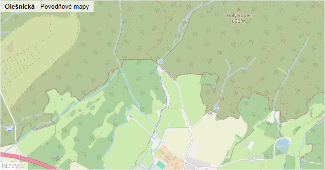 Olešnická - záplavové mapy stoleté vody