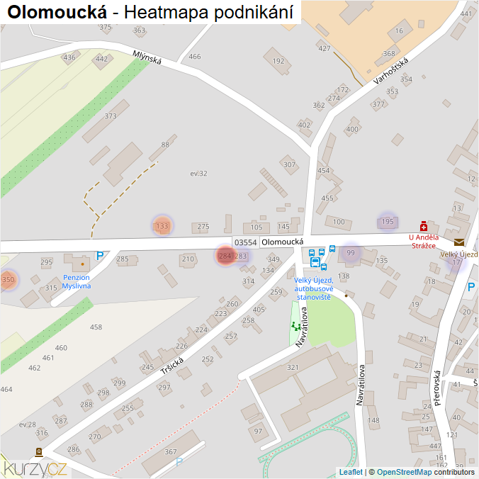 Mapa Olomoucká - Firmy v ulici.