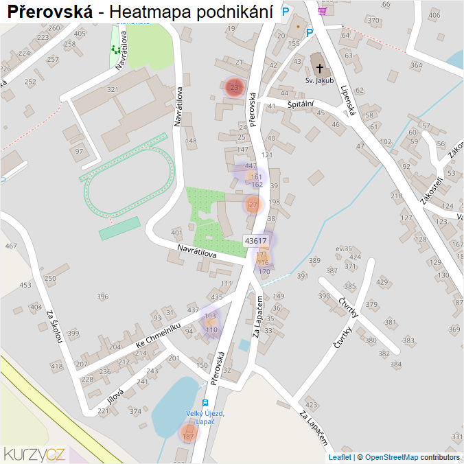 Mapa Přerovská - Firmy v ulici.