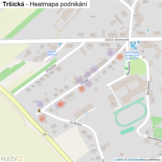 Mapa Tršická - Firmy v ulici.