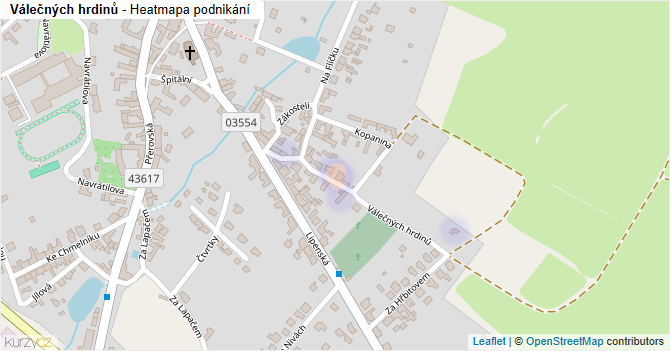 Válečných hrdinů - mapa podnikání