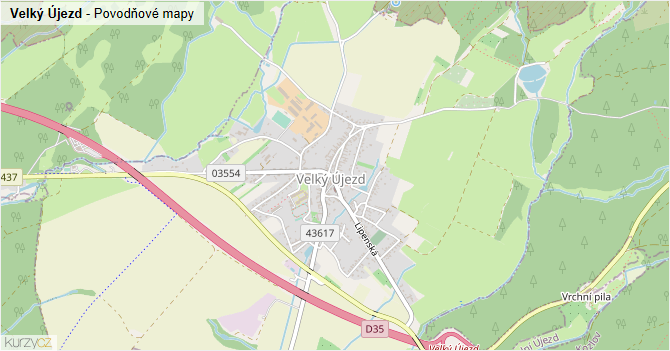 Velký Újezd - záplavové mapy stoleté vody