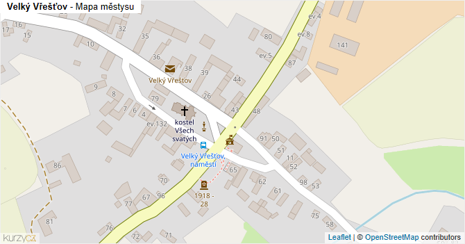 Velký Vřešťov - mapa městysu