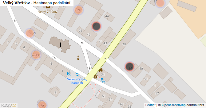Velký Vřešťov - mapa podnikání