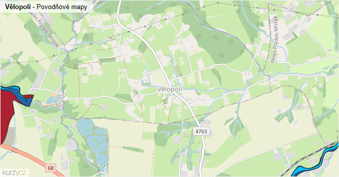 Vělopolí - záplavové mapy stoleté vody