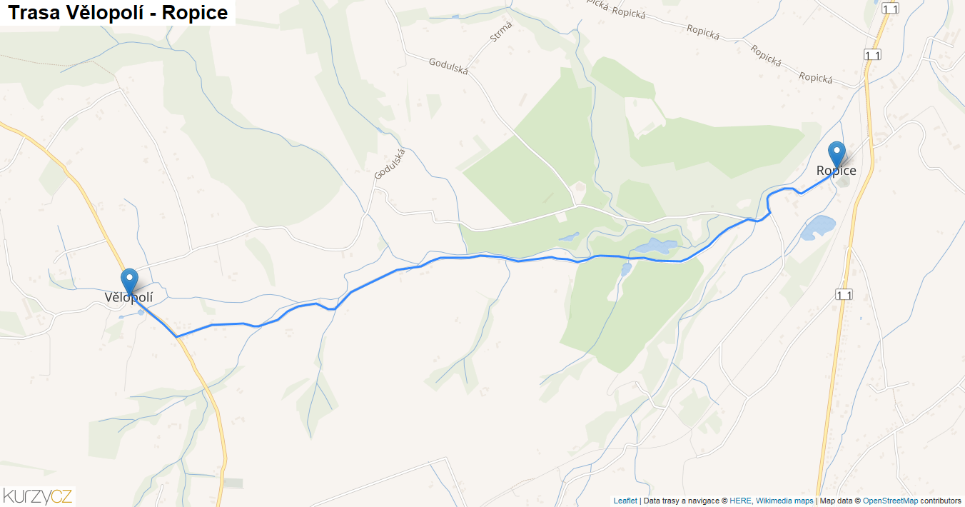 Vělopolí-Ropice, mapa trasy