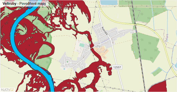 Veltruby - záplavové mapy stoleté vody