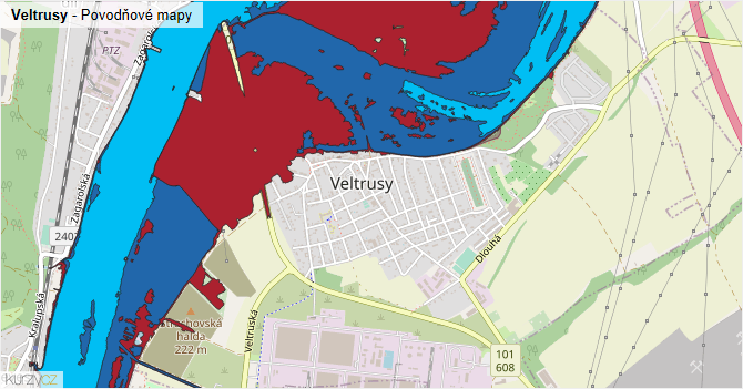 Veltrusy - záplavové mapy stoleté vody