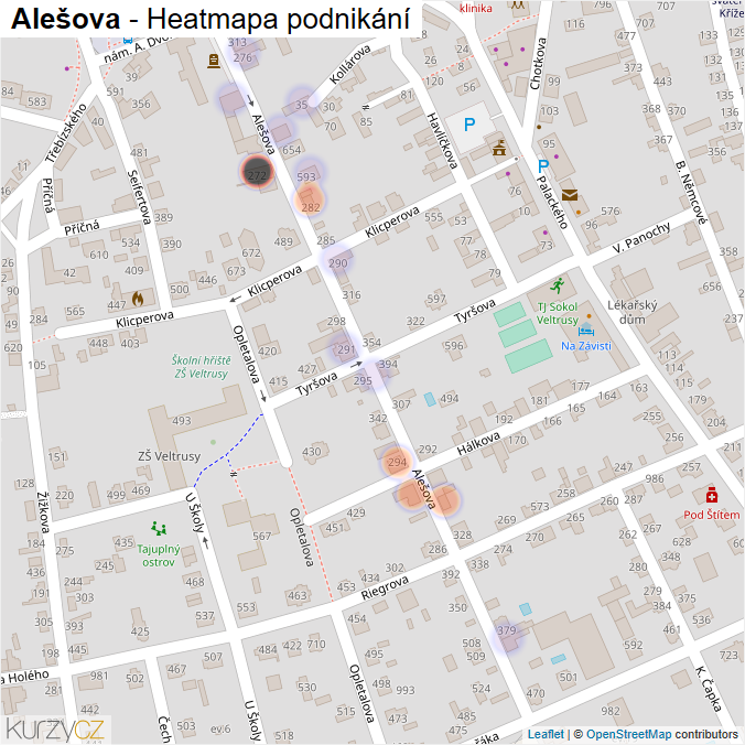 Mapa Alešova - Firmy v ulici.
