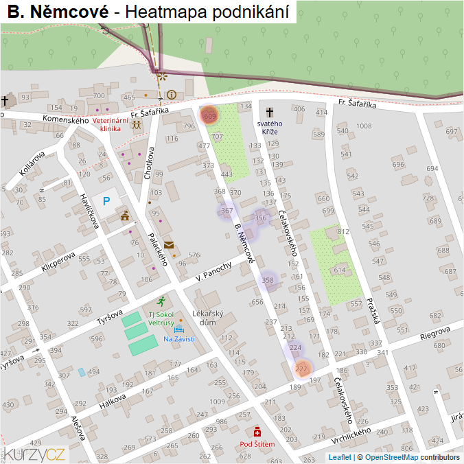 Mapa B. Němcové - Firmy v ulici.