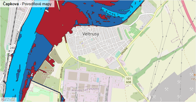 Čapkova - záplavové mapy stoleté vody