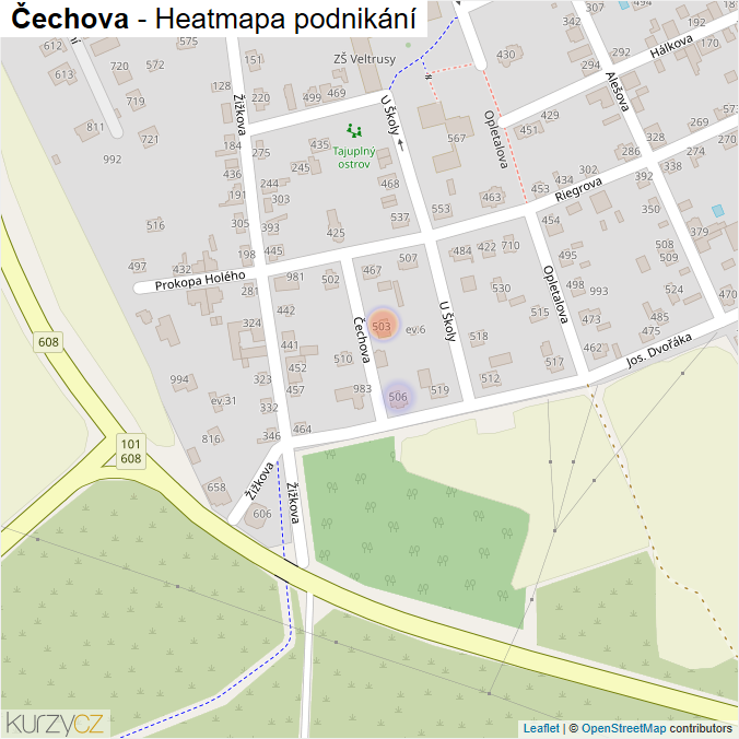 Mapa Čechova - Firmy v ulici.