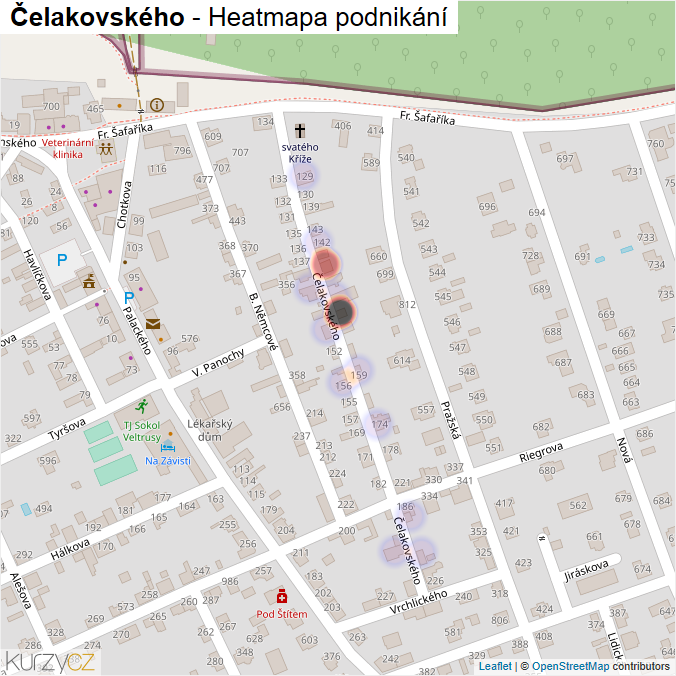 Mapa Čelakovského - Firmy v ulici.