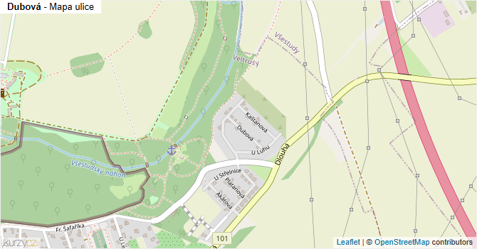 Dubová - mapa ulice