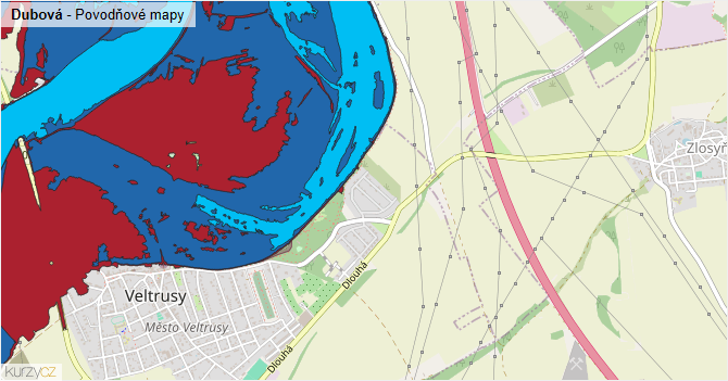 Dubová - záplavové mapy stoleté vody