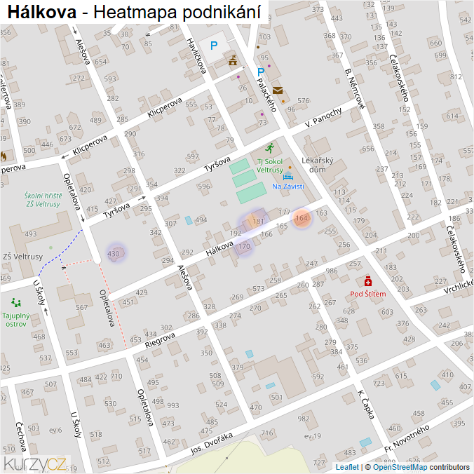 Mapa Hálkova - Firmy v ulici.
