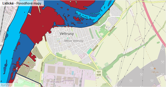 Lidická - záplavové mapy stoleté vody