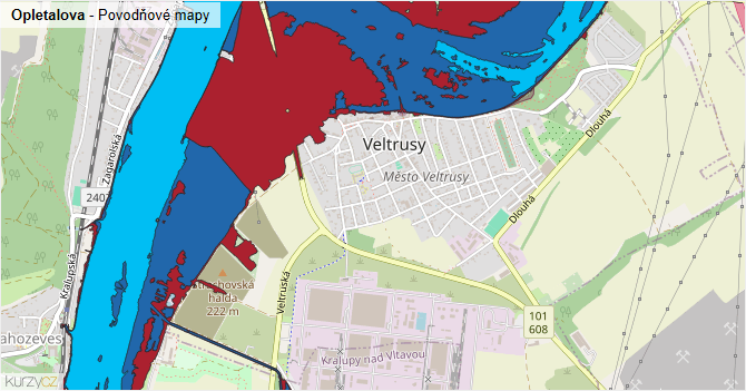Opletalova - záplavové mapy stoleté vody