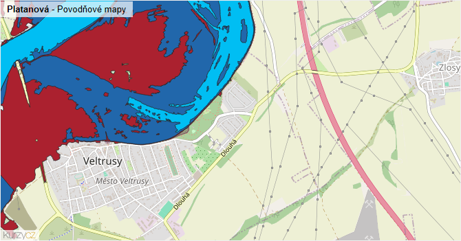 Platanová - záplavové mapy stoleté vody