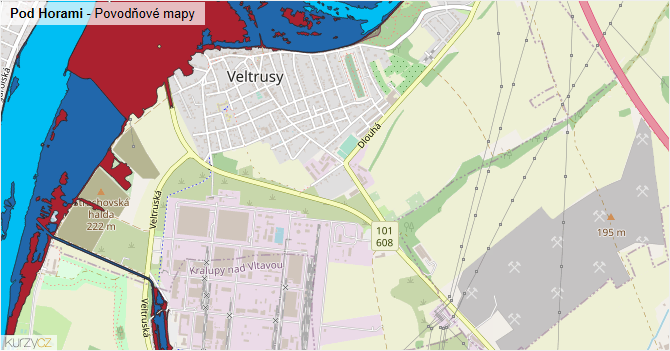 Pod Horami - záplavové mapy stoleté vody