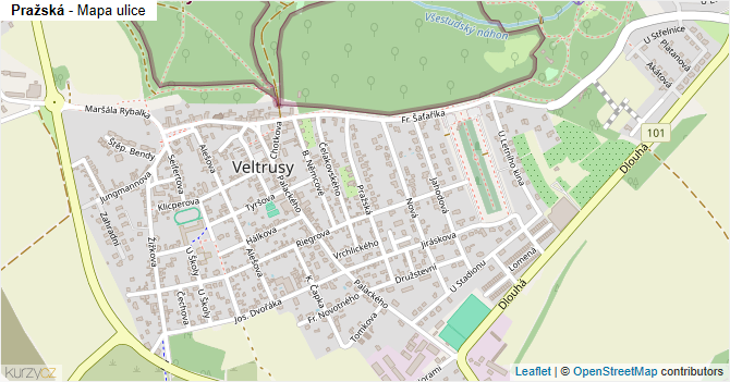 Pražská - mapa ulice