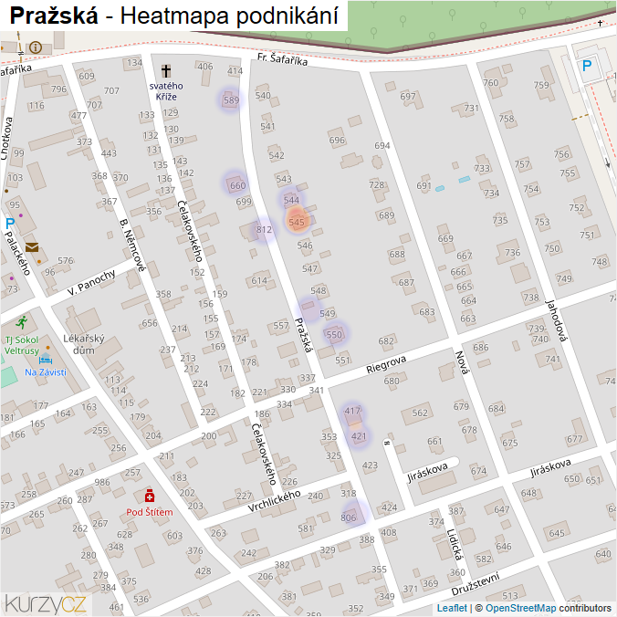 Mapa Pražská - Firmy v ulici.