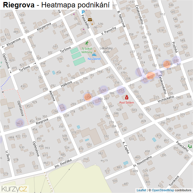 Mapa Riegrova - Firmy v ulici.