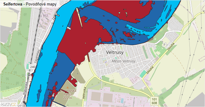 Seifertova - záplavové mapy stoleté vody