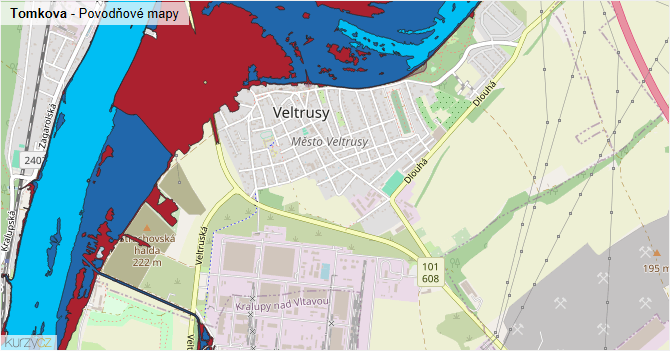 Tomkova - záplavové mapy stoleté vody