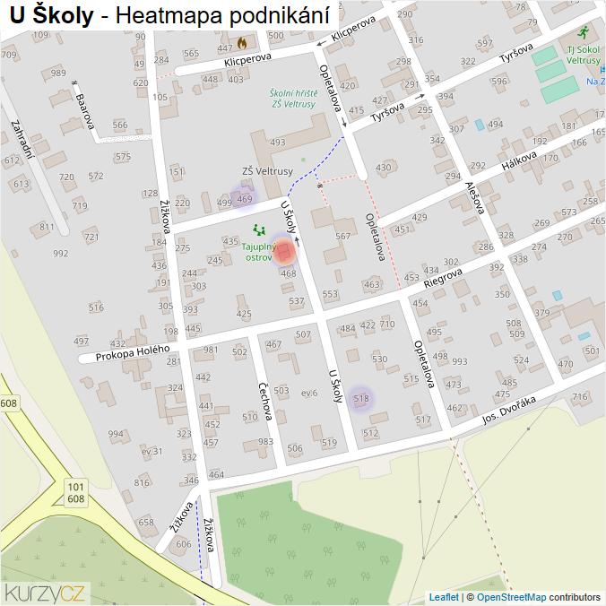 Mapa U Školy - Firmy v ulici.