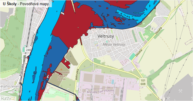 U Školy - záplavové mapy stoleté vody