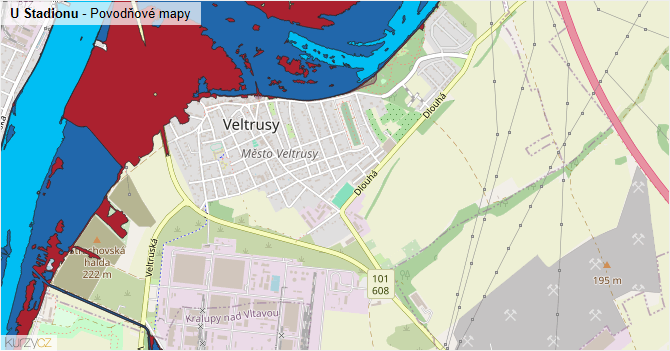 U Stadionu - záplavové mapy stoleté vody