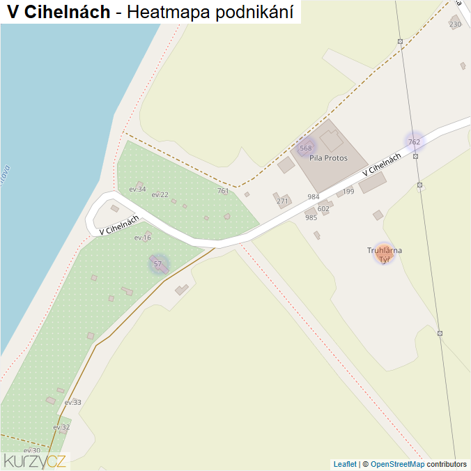 Mapa V Cihelnách - Firmy v ulici.