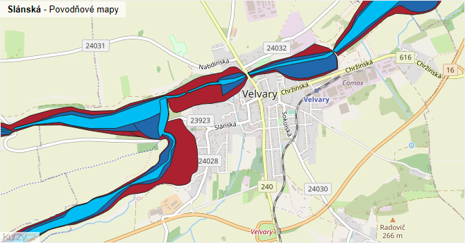 Slánská - záplavové mapy stoleté vody