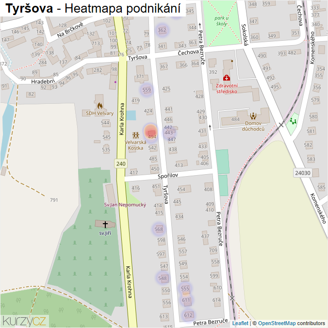 Mapa Tyršova - Firmy v ulici.