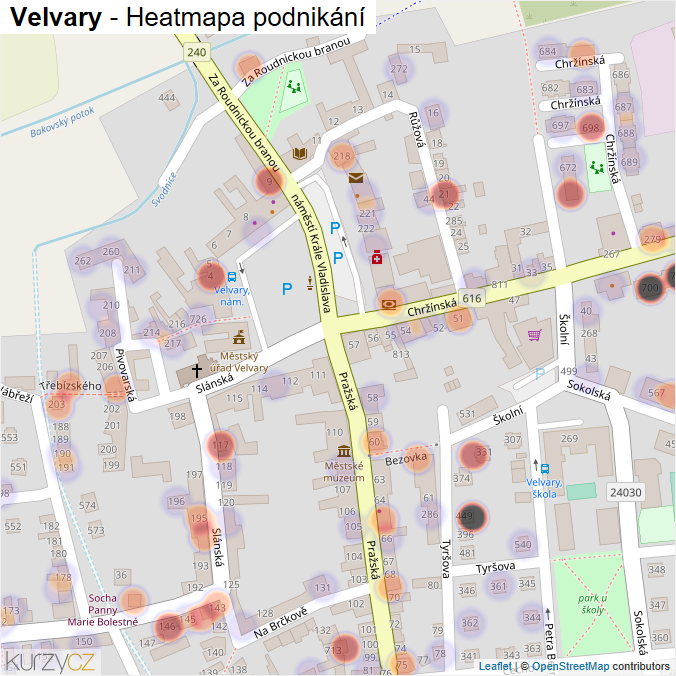 Mapa Velvary - Firmy v části obce.