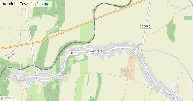 Vendolí - záplavové mapy stoleté vody