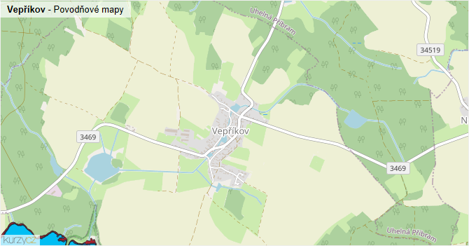Vepříkov - záplavové mapy stoleté vody