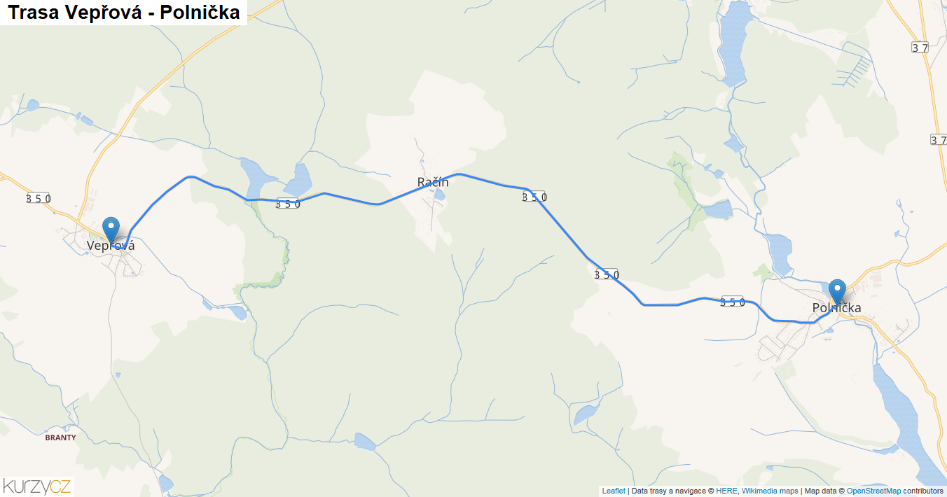 Vepřová-Polnička, mapa trasy