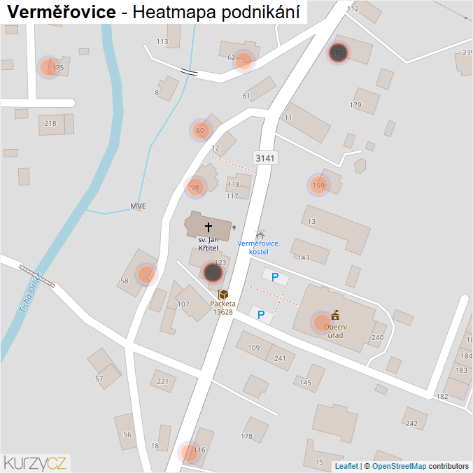 Mapa Verměřovice - Firmy v obci.