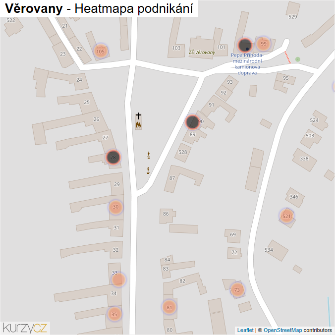 Mapa Věrovany - Firmy v obci.