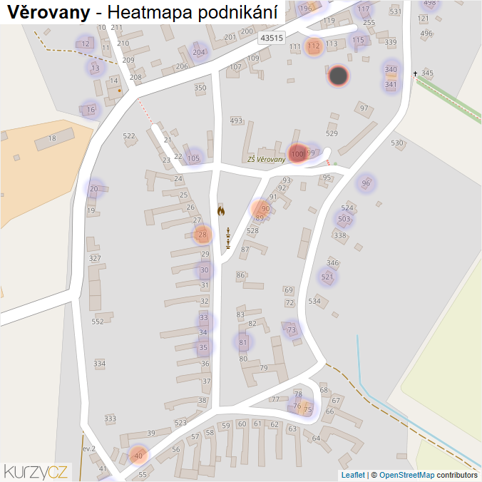 Mapa Věrovany - Firmy v části obce.