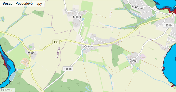 Vesce - záplavové mapy stoleté vody