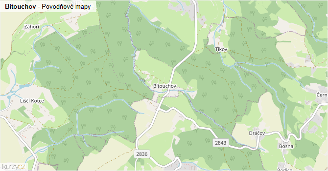 Bítouchov - záplavové mapy stoleté vody