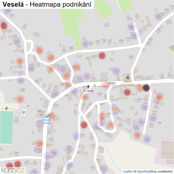 Mapa Veselá - Firmy v části obce.