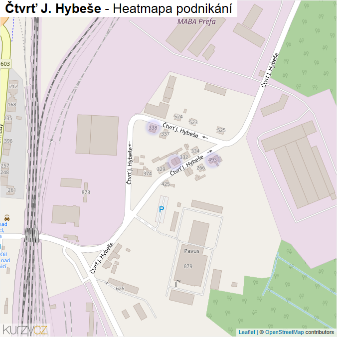 Mapa Čtvrť J. Hybeše - Firmy v ulici.